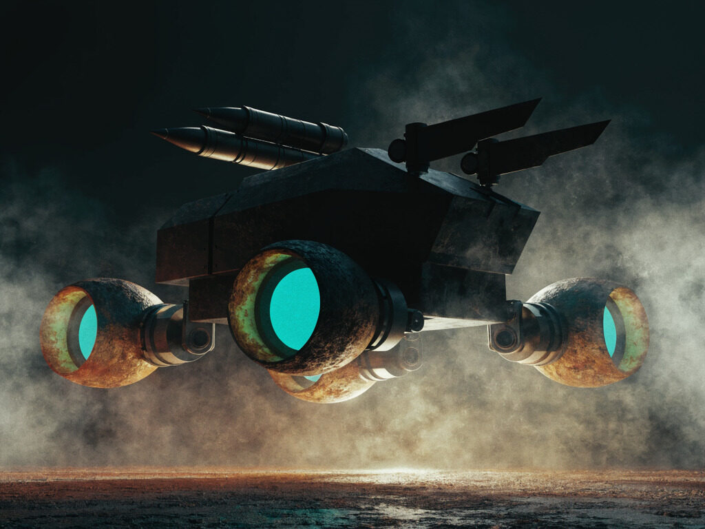 The Lancer: a armoured all round medium-tier MAW machine caught mid wind-up, with its thrusters exposed.