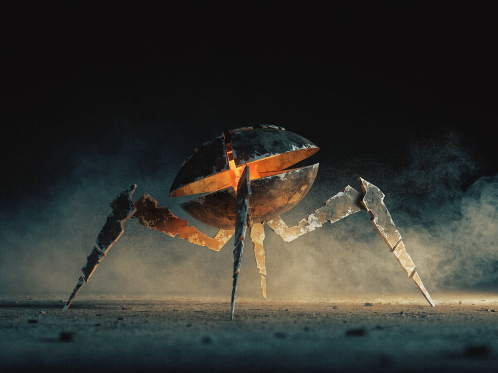 The Mite: a unarmoured trash-tier MAW machine caught mid wind-up, with its whole body exposed.